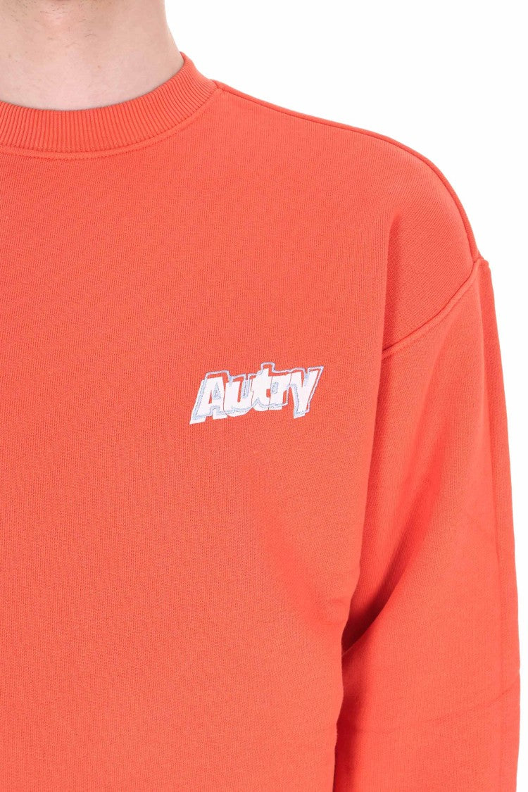 Autry Coral Red Central Logo Cotton Crewneck Sweatshirt