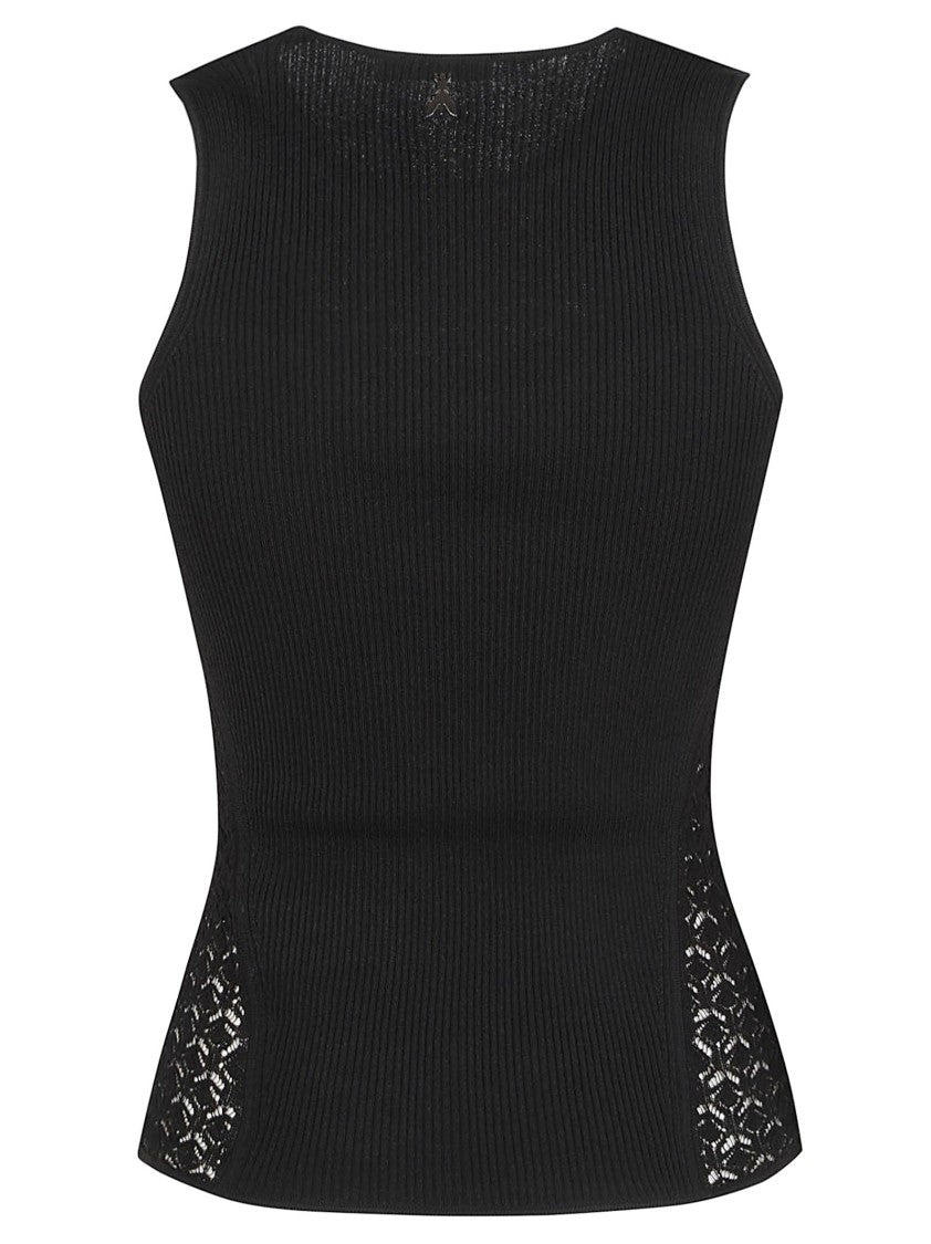 Patrizia Pepe Long Sleeve Round Neck Ribbed Knit Viscose-Blend Knit Top