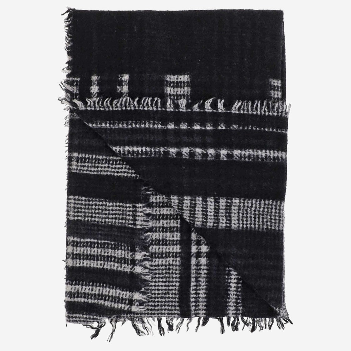 Faliero Sarti Textured Checkered Scarf With Fringed Edges And Contrast Trim
