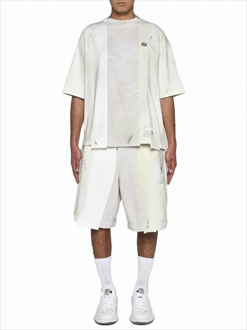 Maison Mihara Yasuhiro Patchwork Design Cotton Shorts With Elastic Waistband