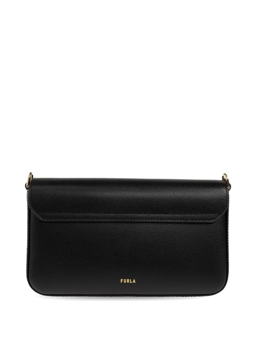 Furla Black Rectangular Leather Gold-Tone Clasp Handbag