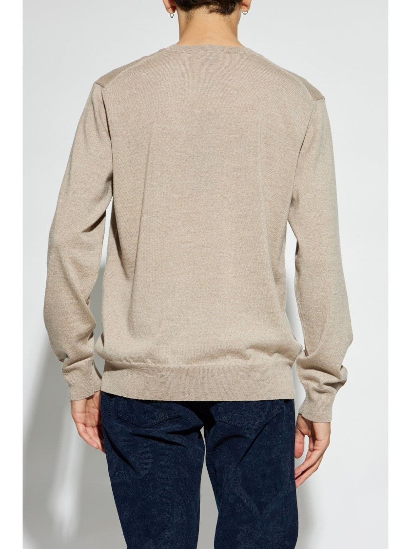 Etro Crew Neck Neutral Beige Wool Sweater
