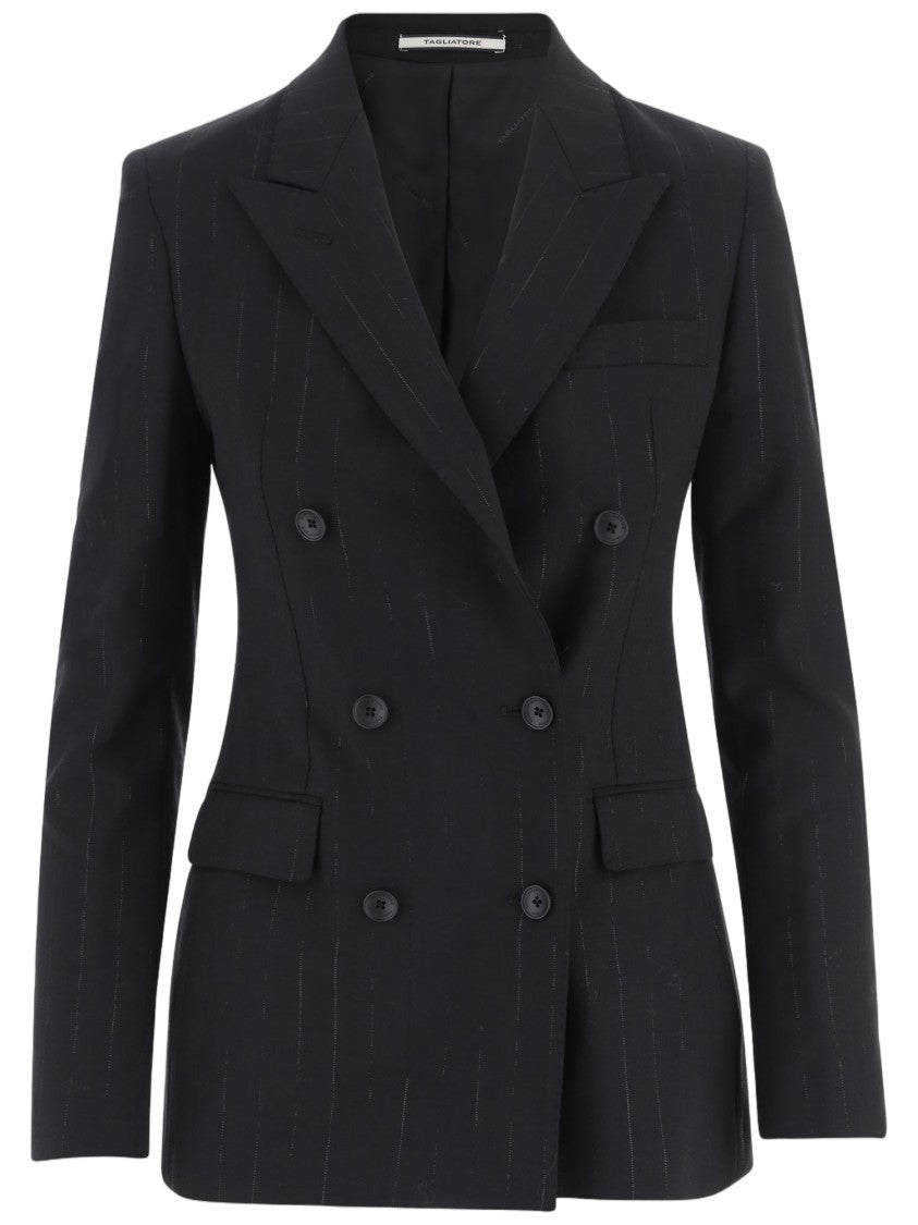 Tagliatore Tailored Double-Breasted Black Blazer With Pinstripe Detail