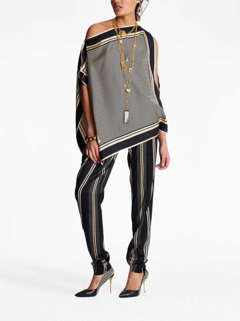 Balmain Asymmetric Monogram Silk Top