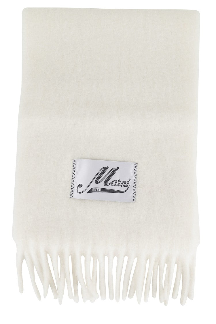 Marni Fringed White Alpaca Scarf