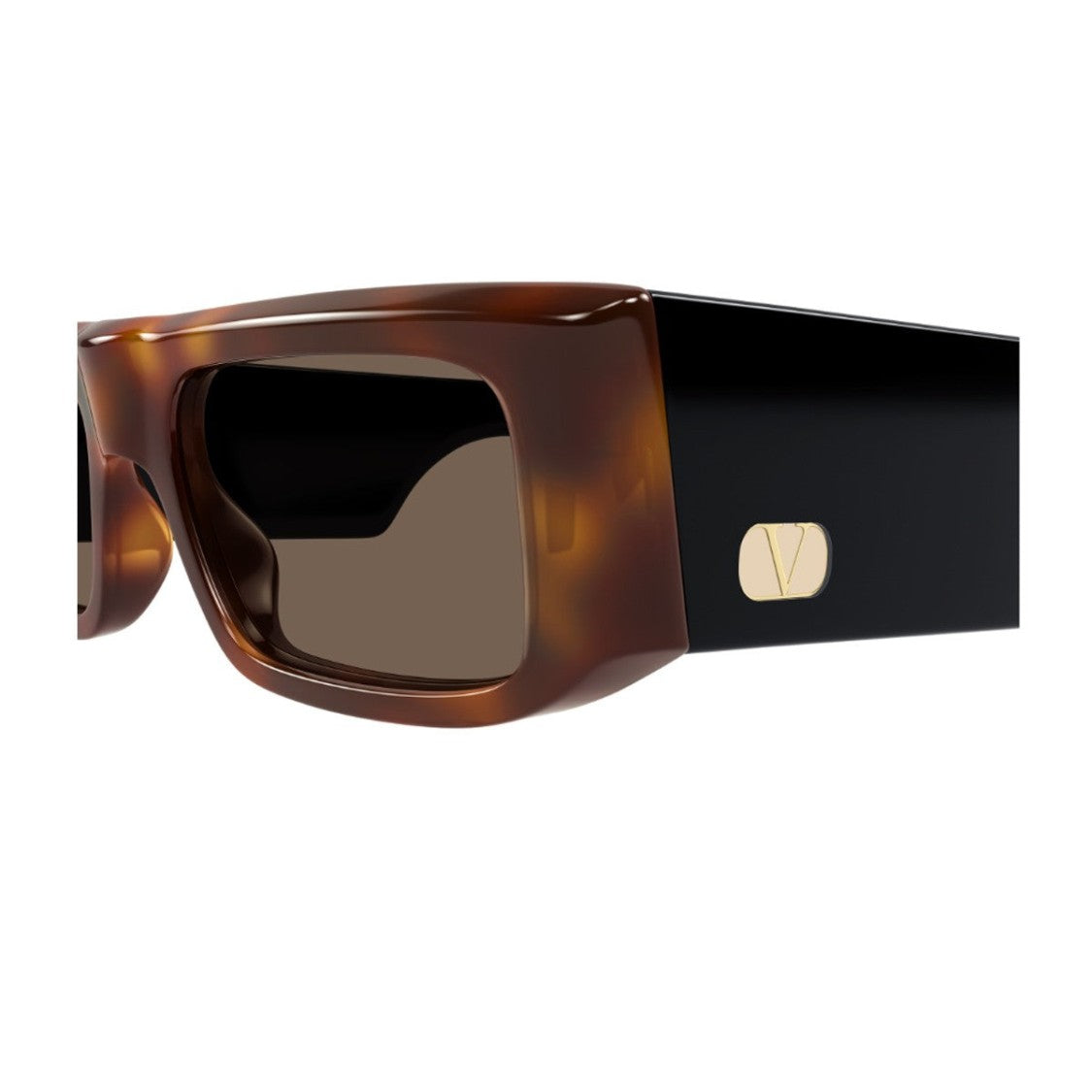 Valentino Havana Linea V Logo Recycled Acetate Rectangular Sunglasses