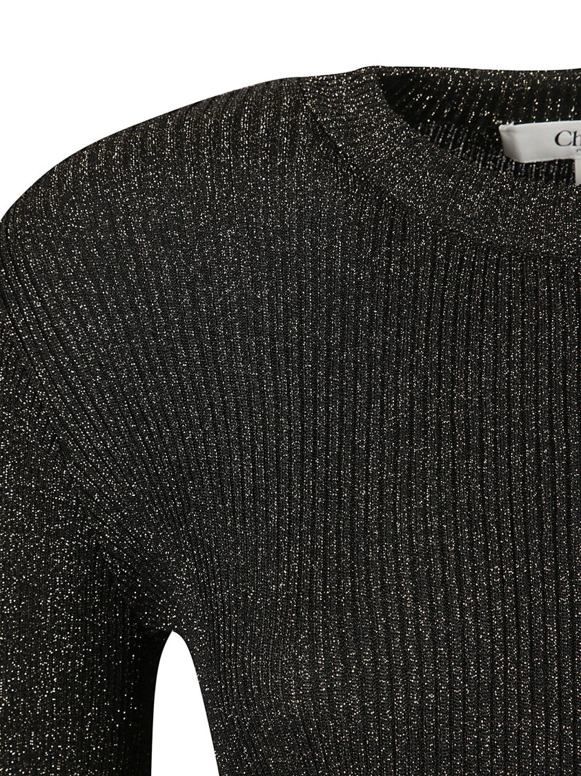 Chloé Fitted Black Dress With Metallic Fibers