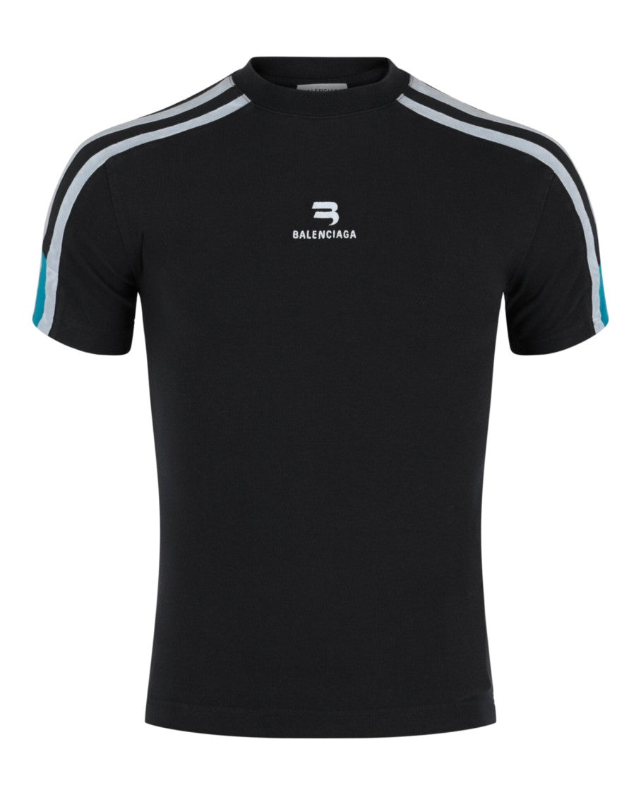 Balenciaga Fitted Crewneck T-Shirt With Sporty Embroidery And Striped Accents