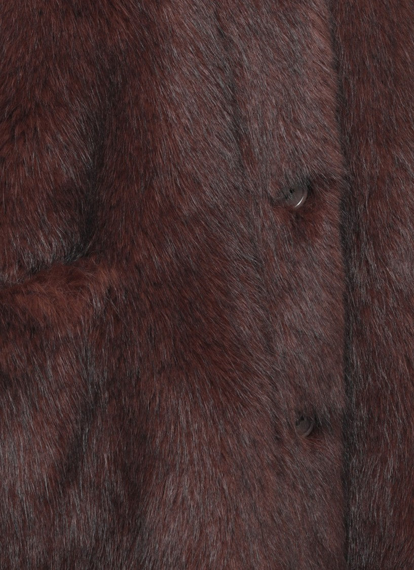Stand Studio Cropped Brown Faux Fur Jacket With Round Neck