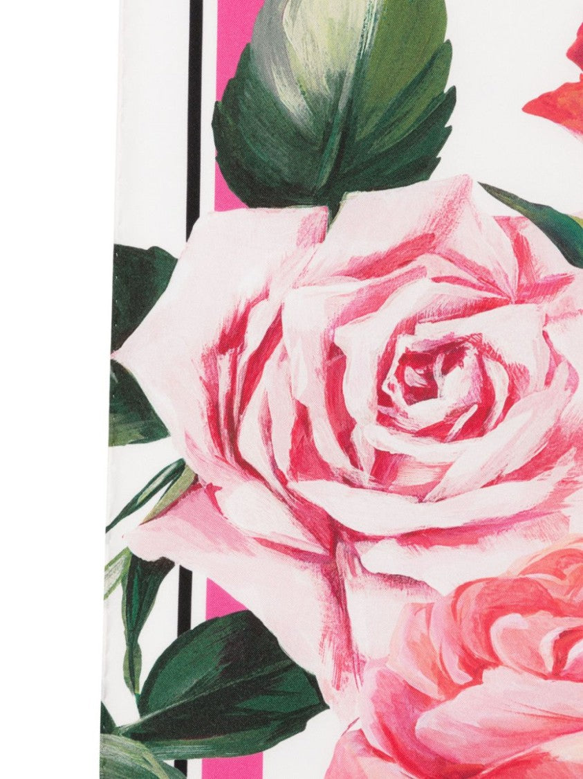 Dolce & Gabbana Pink Floral Print Silk Scarf