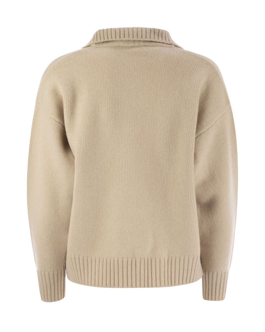 Max Mara Agre Polo Shirt In Beige Wool