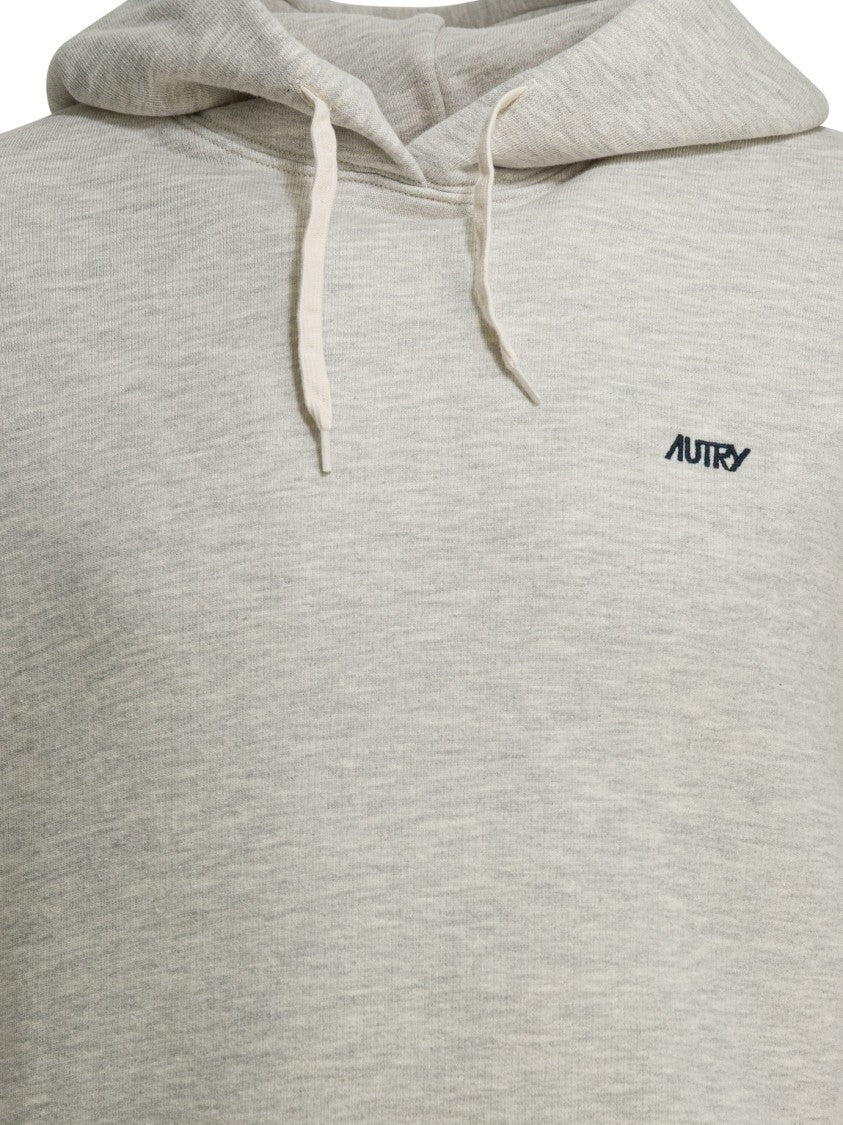 Autry Light Grey Hoodie With Drawstring And Subtle Logo