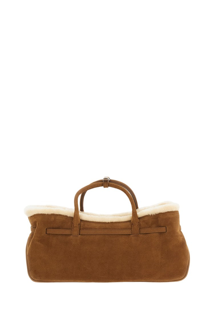 Margesherwood Soft Suede Handbag With Fold-Over Shearling Cuff And Adjustable Details