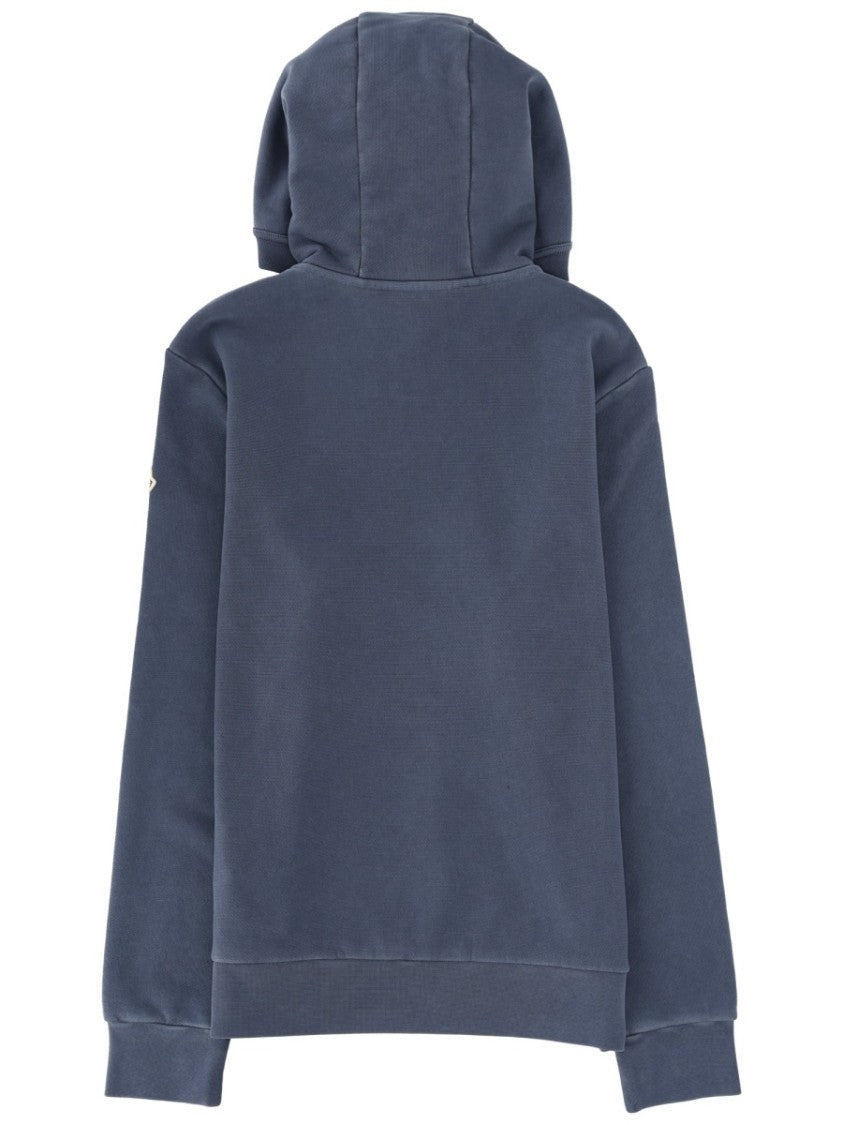 Moncler Muted Blue Cotton Logo Hoodie