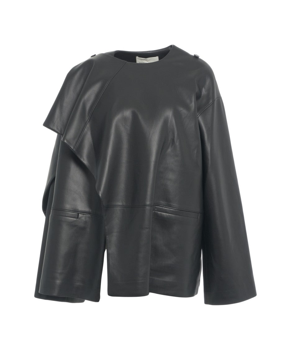Viktoria Chan Asymmetric Leather Jacket With Innovative Design And Relaxed Fit