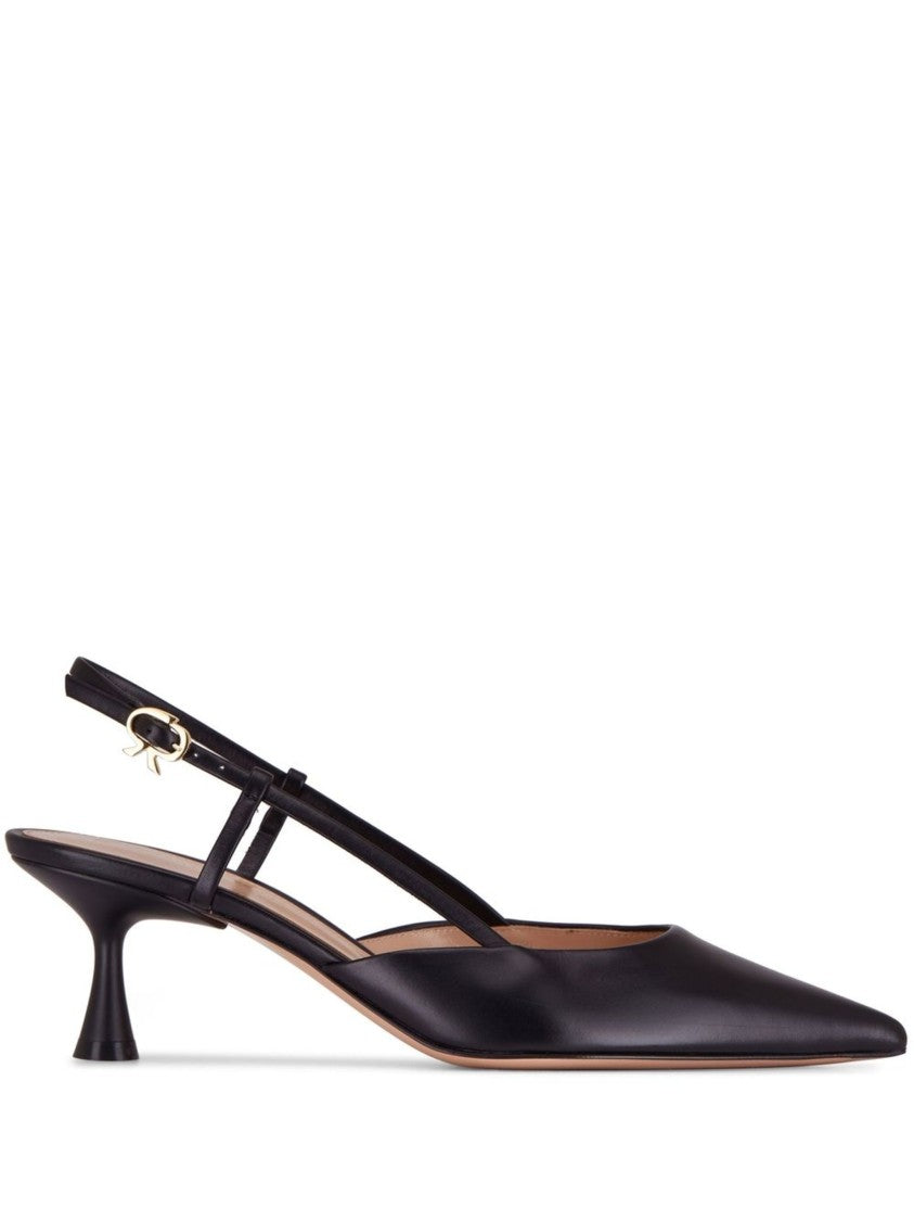 Gianvito Rossi Black Pointed Toe Vitello Leather Slingbacks