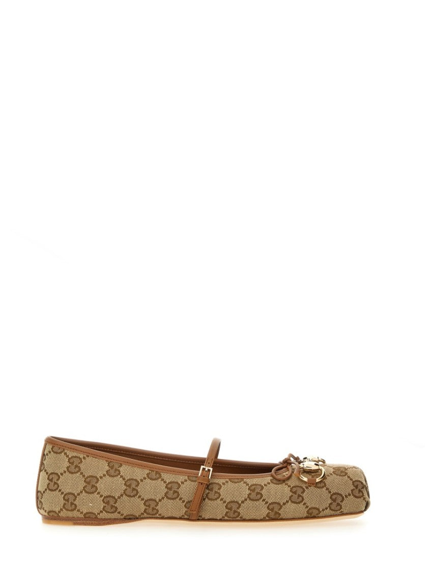 Gucci Monogram Canvas Horsebit Ballet Flats