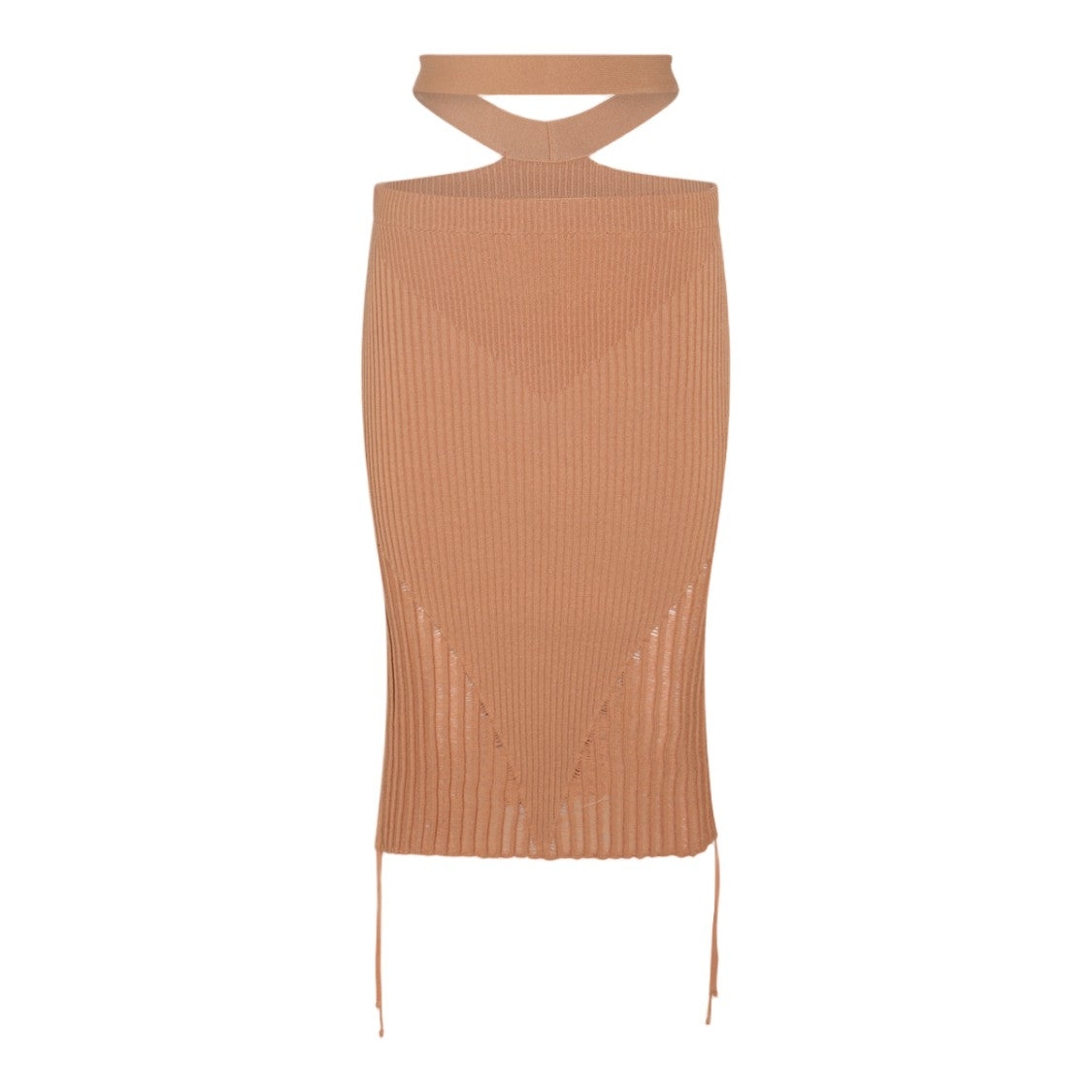 Andreâdamo Ribbed Knit Midi Skirt With High Waist And Cutout Details