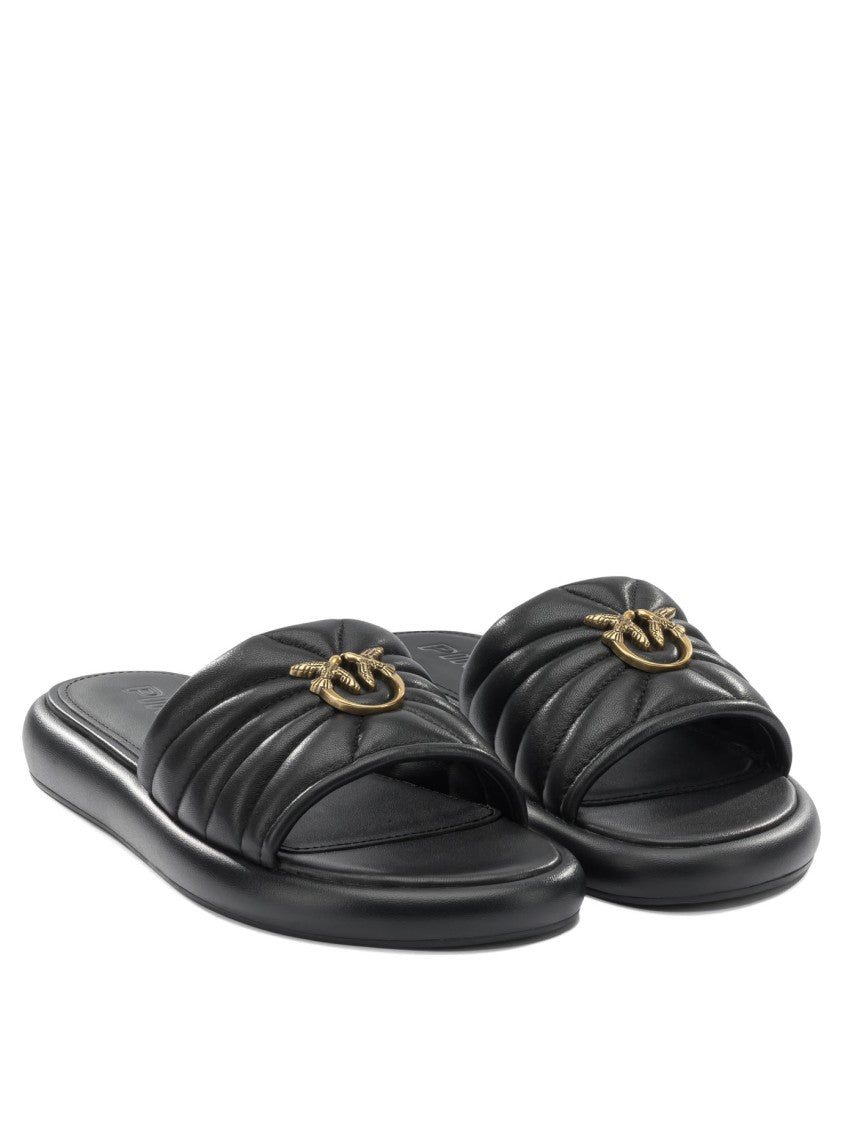 Pinko Padded Black Leather Sandals