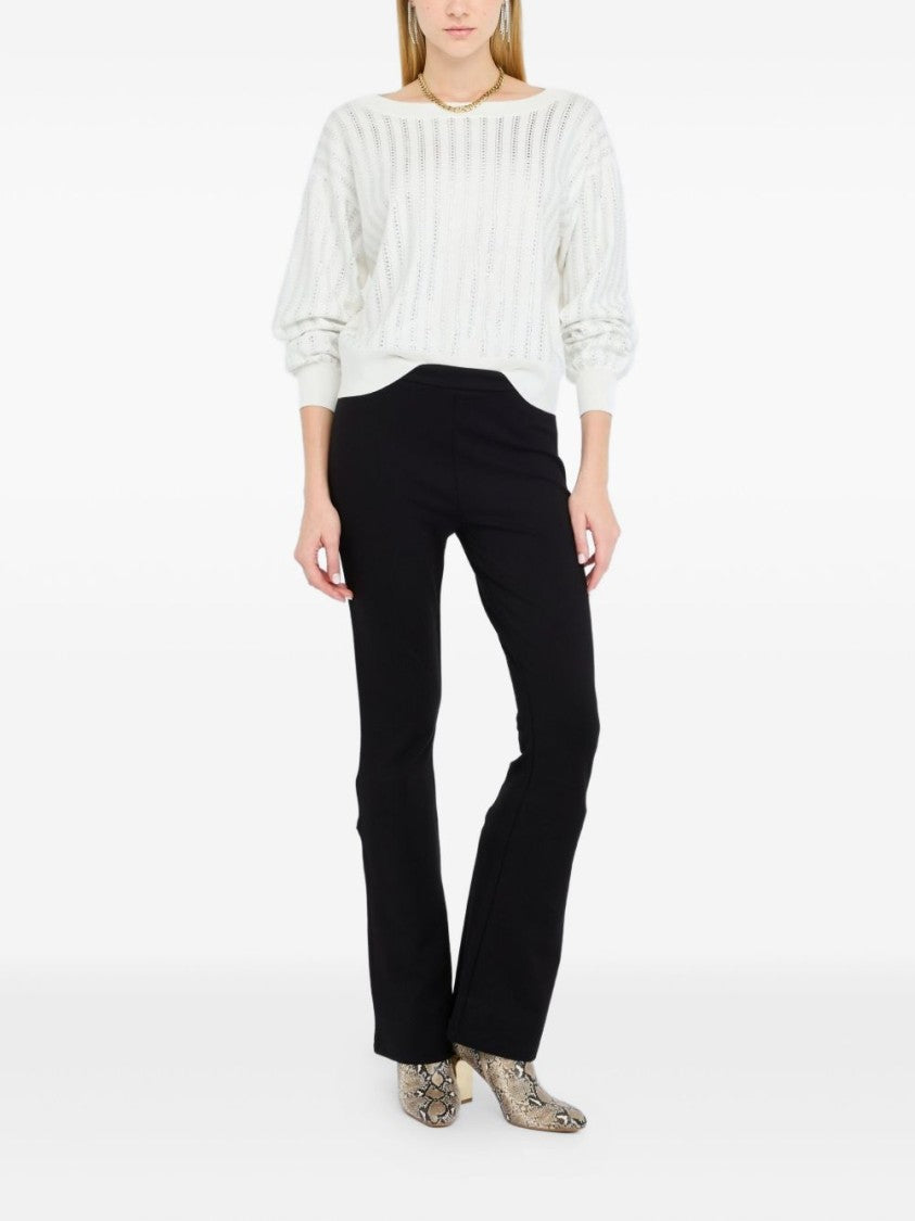 Liu Jo Open-Knit White Sweater With Delicate Vertical Stripes