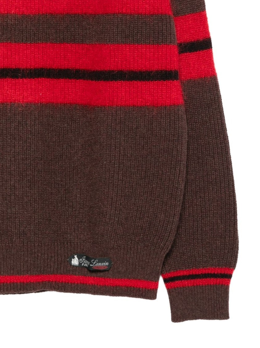 Lanvin Knitted Sweater In Rich Brown With Striped Accents