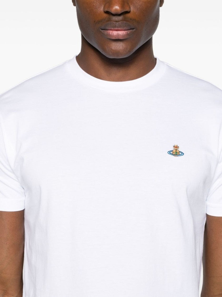 Vivienne Westwood White Cotton Crew Neck T-Shirt With Signature Orb Logo