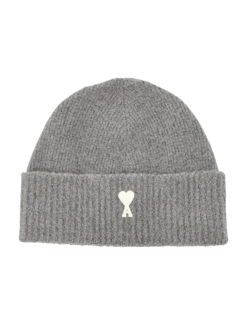 Ami Paris Grey Ribbed Alpaca Beanie