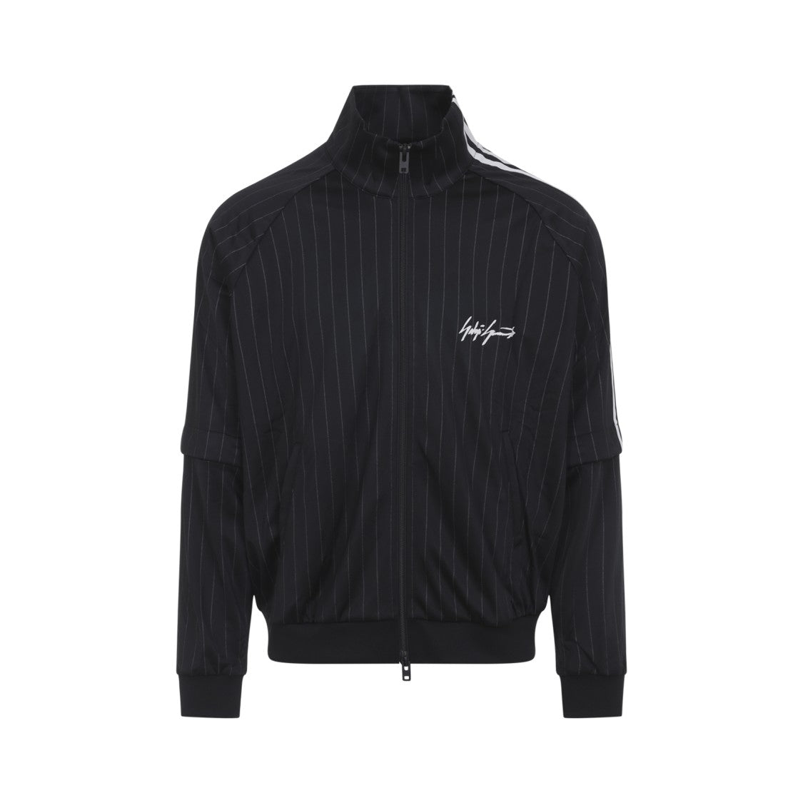 Y-3 Sleek Black Jacket With Subtle Pinstripes And Signature Branding