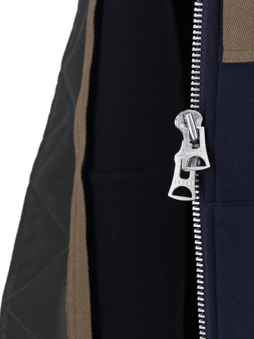 Sacai Hooded Bomber Jacket In Technical Fabric With Zip Closure