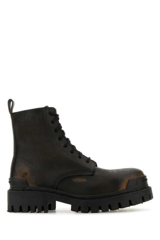 Balenciaga Distressed Rugged Leather Lace-Up Boots