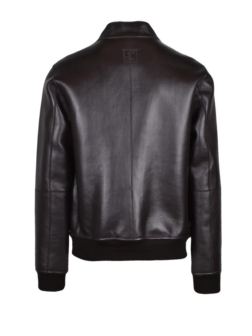 Freaky Nation Brown Leather Jacket With Wool-Lined Interior And Zip Closure