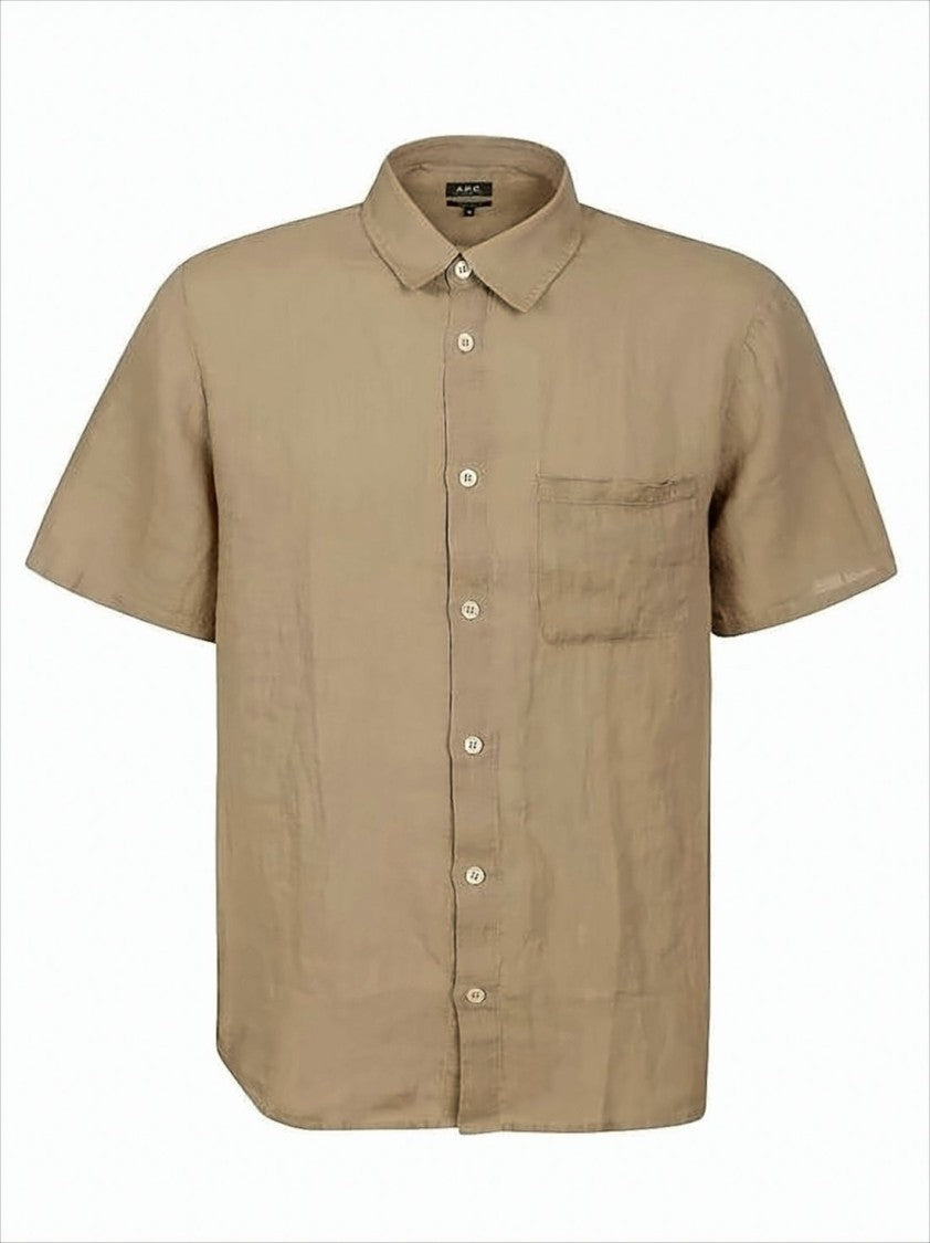 A.P.C. Linen Short-Sleeved Shirt With Classic Collar