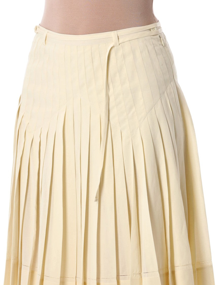 Low Classic Structured Pleated Midi Skirt With High Waist And Side Closure