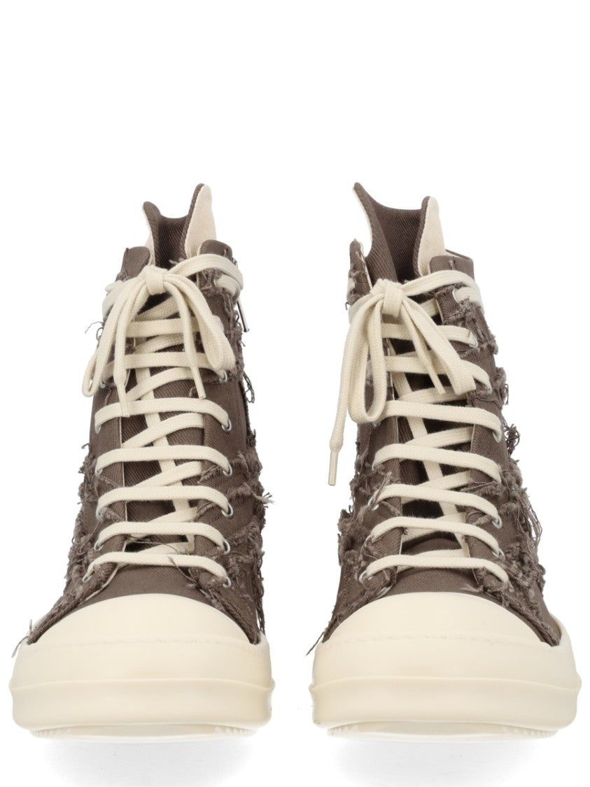 Drkshdw By Rick Owens Patchwork Denim High-Top Side Zipper Sneakers