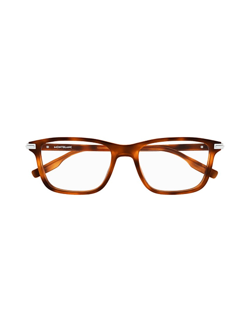 Montblanc Rectangular Brown Acetate Optical Frames With Metallic Accents