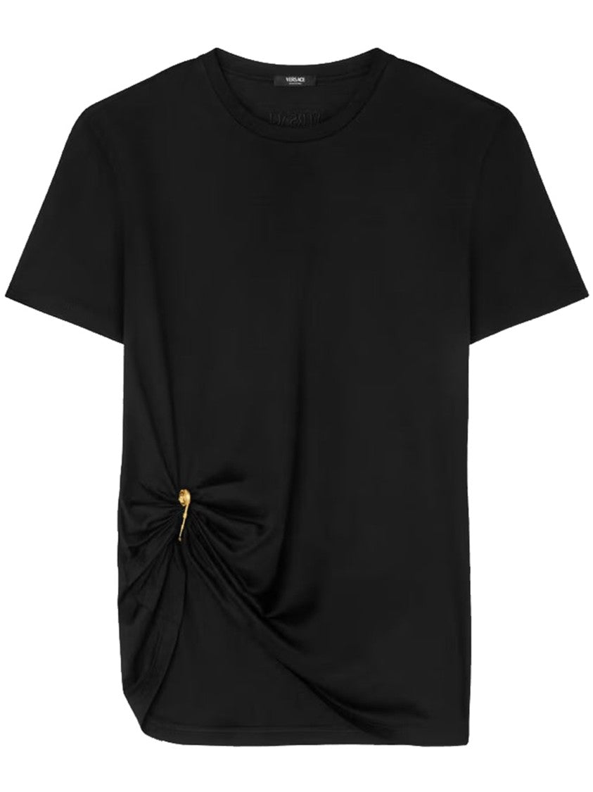 Versace Black Draped Safety Pin Silk-Cotton T-Shirt