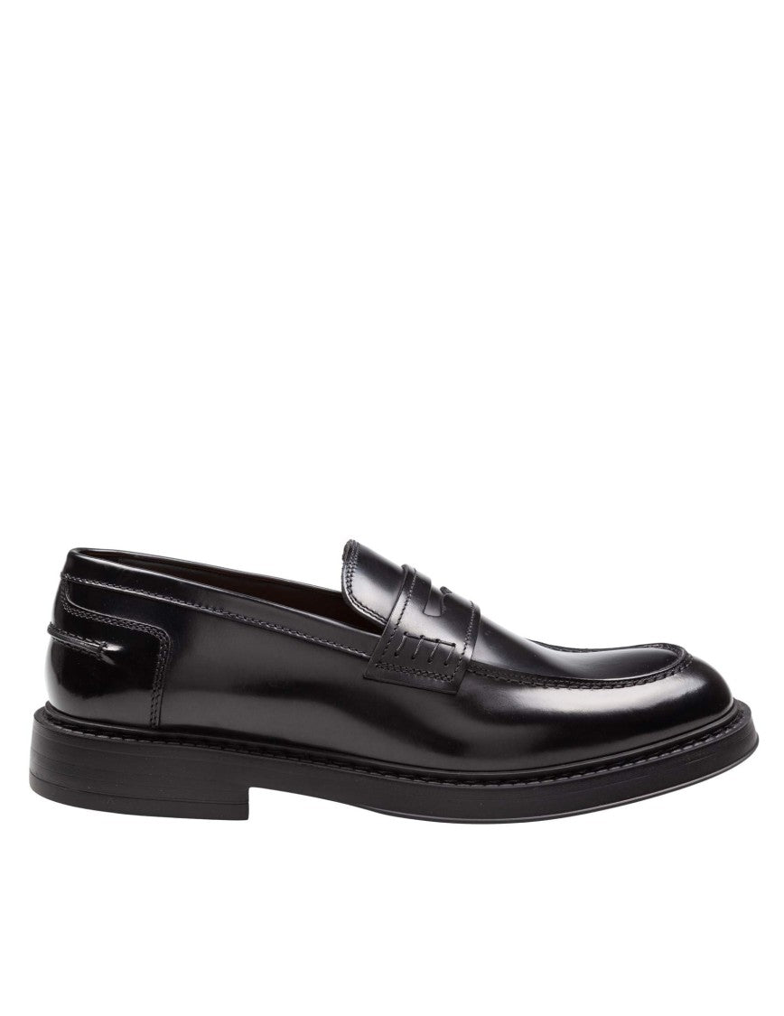 Doucal's Penny Adler Loafer In Brushed Leather, Black
