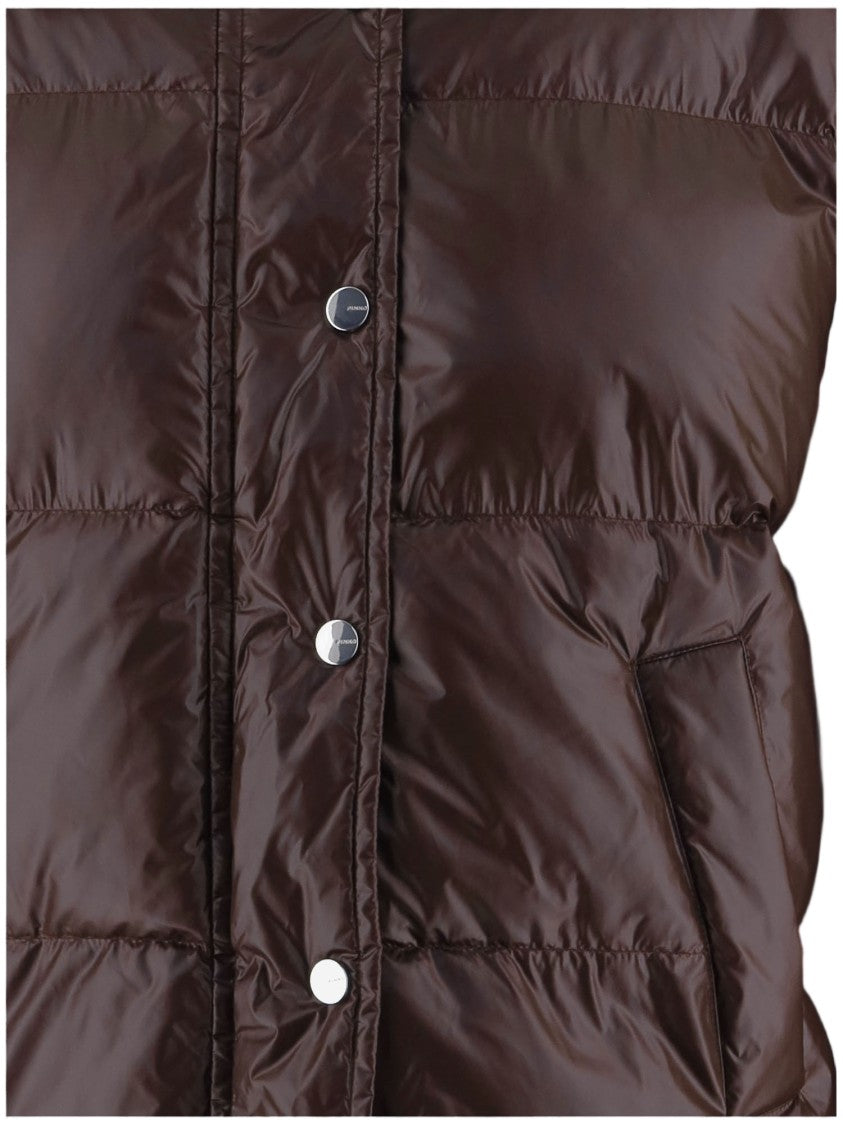 Pinko Dark Brown Technical Fabric Hooded Down Jacket