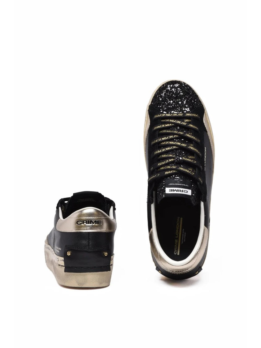 Crime London Black Leather-Blend Distressed Sneakers