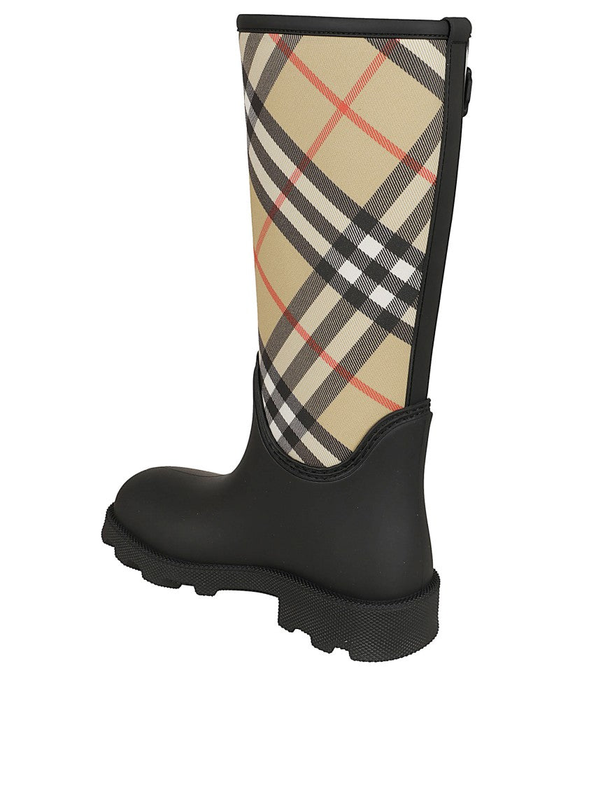 Burberry Mid-Calf Rubber Boots With Burberry Check