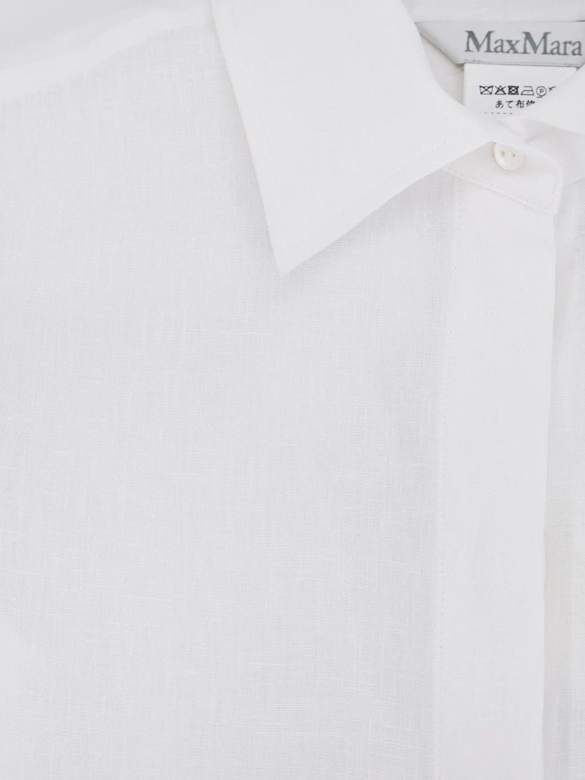 Max Mara White Pointed Collar Linen Shirt