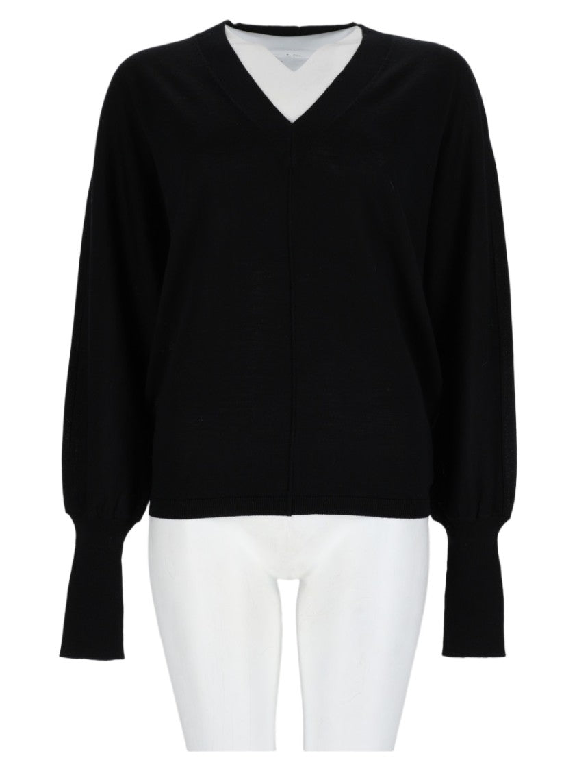 Nude Black Deep V-Neck Relaxed-Fit Wool Sweater