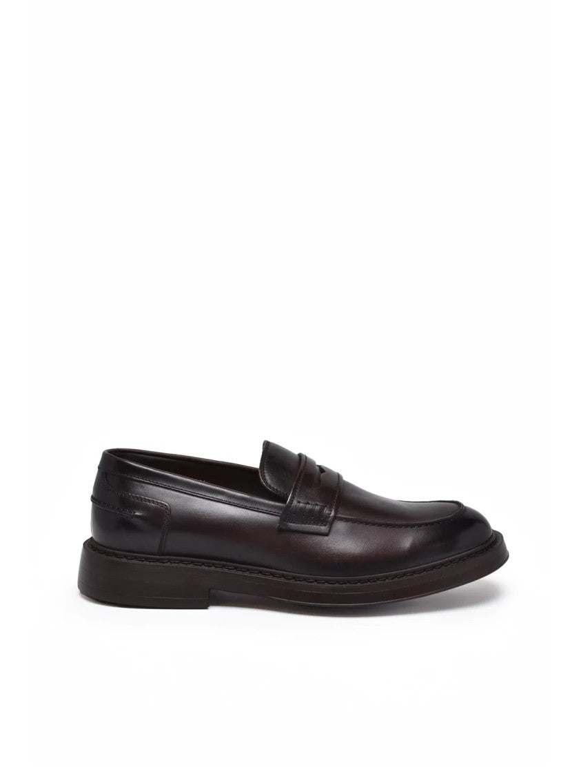 Doucal's Brown Penny Strap Leather Loafers