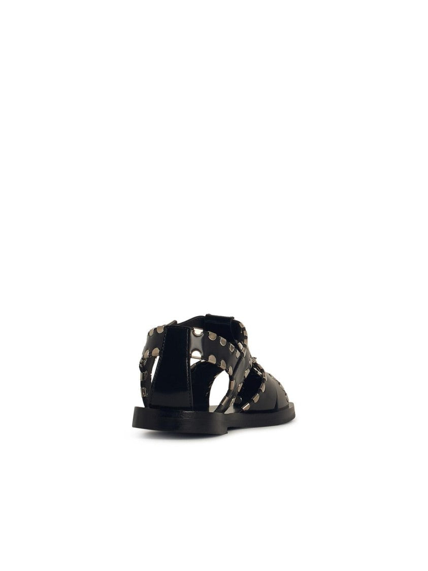 Bally Black Calfskin Leather Sandals With Metal Trim And Buckle Closure