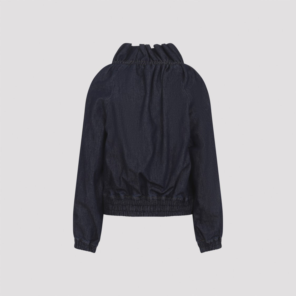 Dries Van Noten Indigo Cotton Jacket With Ruched Collar And Elasticated Hem