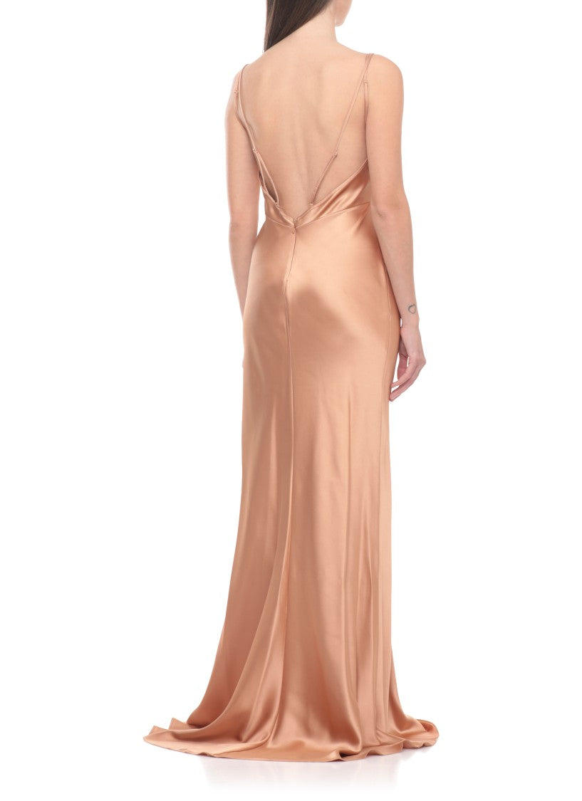 Elisabetta Franchi Satin Evening Dress With Sweetheart Neckline And Flared Hem