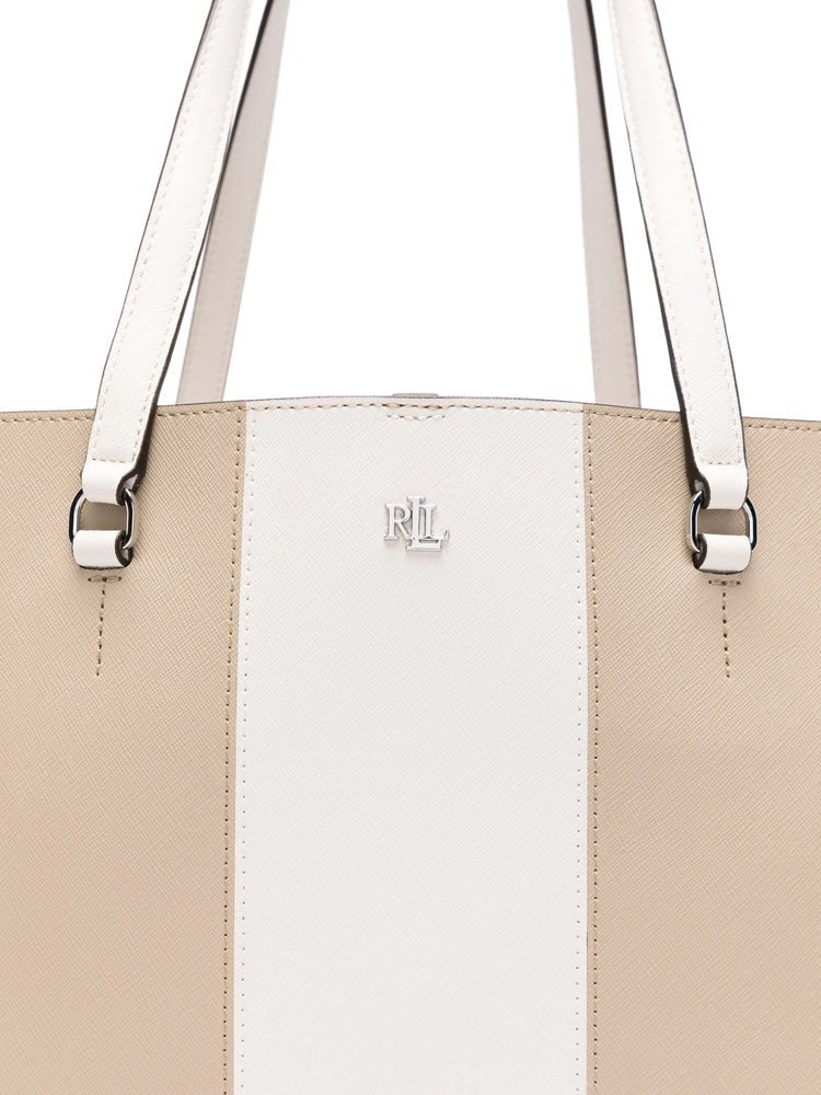 Lauren Ralph Lauren Large Cow Leather Tote With Color-Block Design