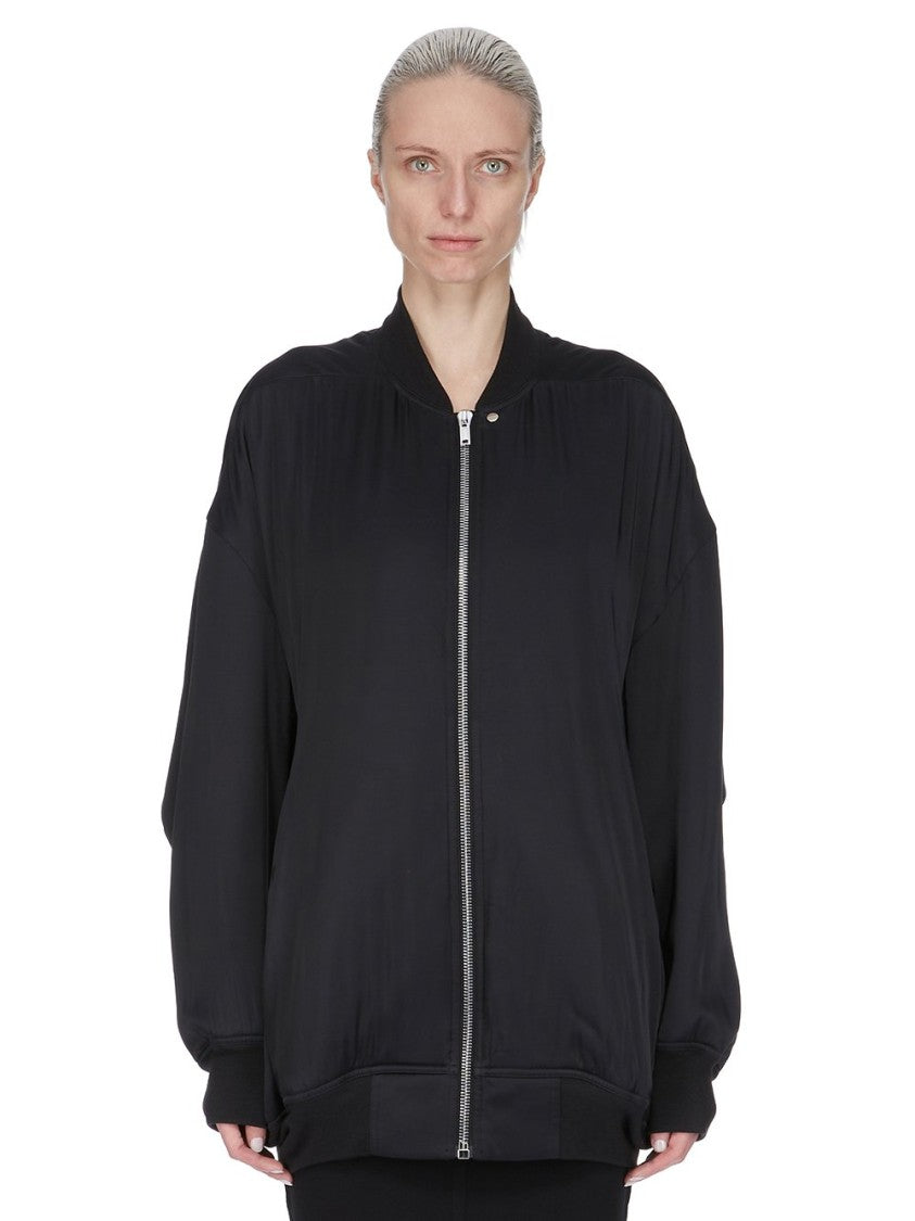 Rick Owens Oversized Black Bomber Jacket In Washed Charmeuse
