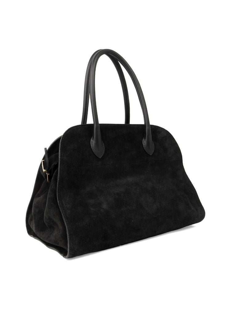 Adrianna Feretti Elongated Black Suede Tote Bag With Leather Handles