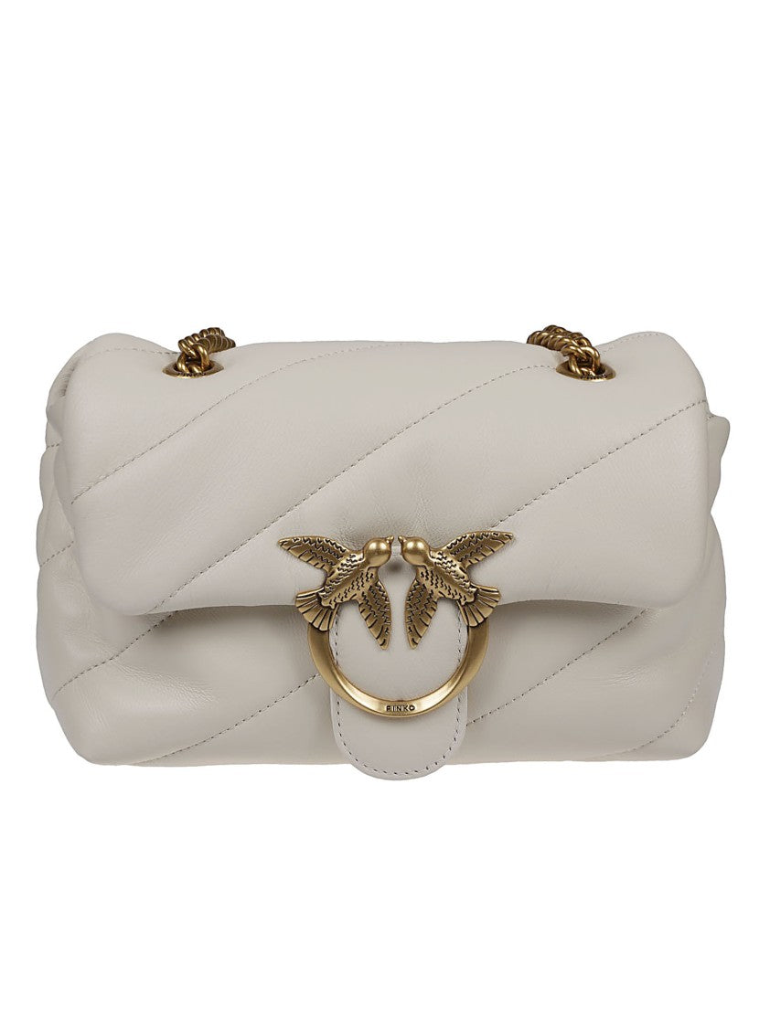 Pinko Love Mini Puff White Sheepskin Shoulder Bag